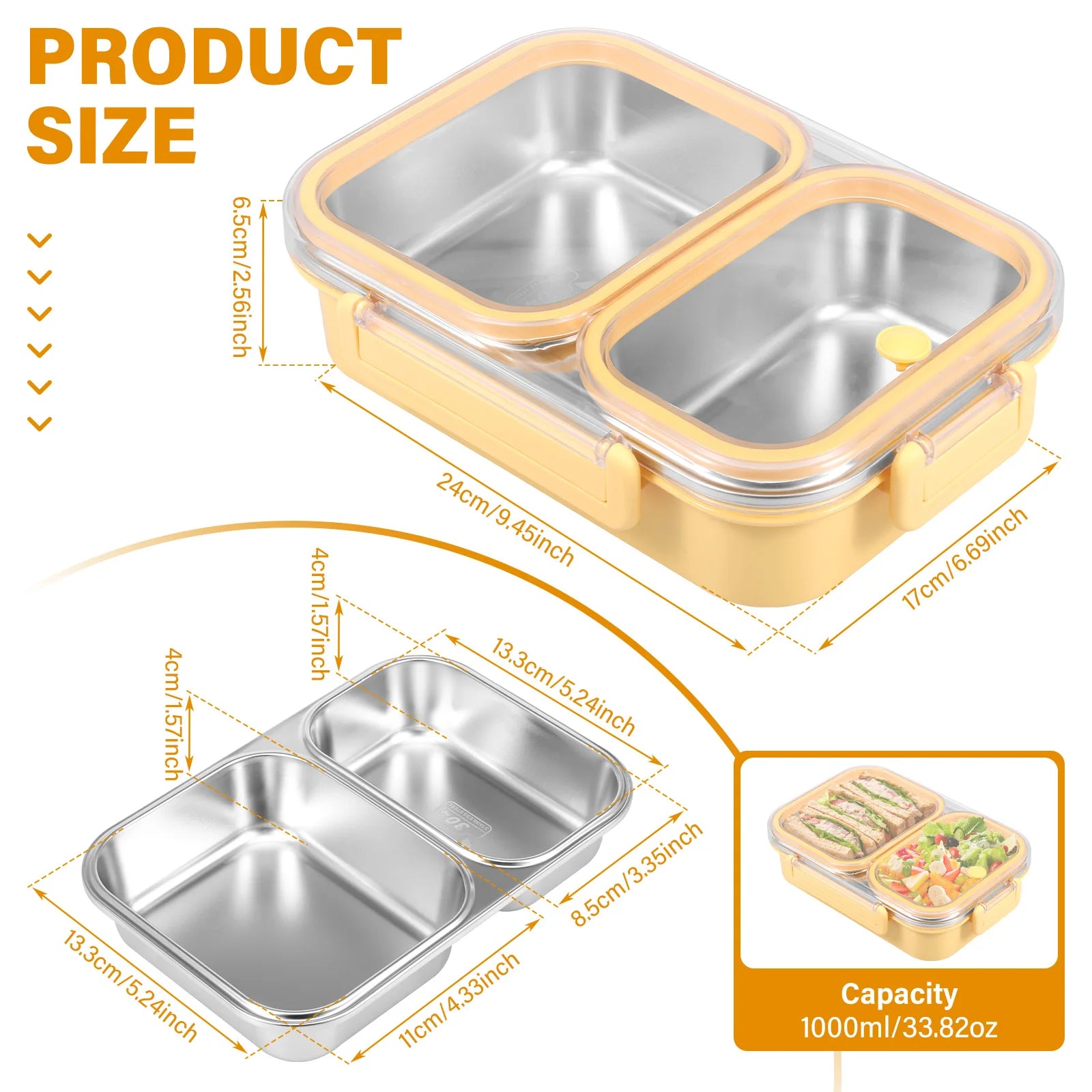 Bento Lunch Box Metal Food Box Kid Student High Capacity Microwae Food Storage Containers Portable Leakproof Office School Camp
