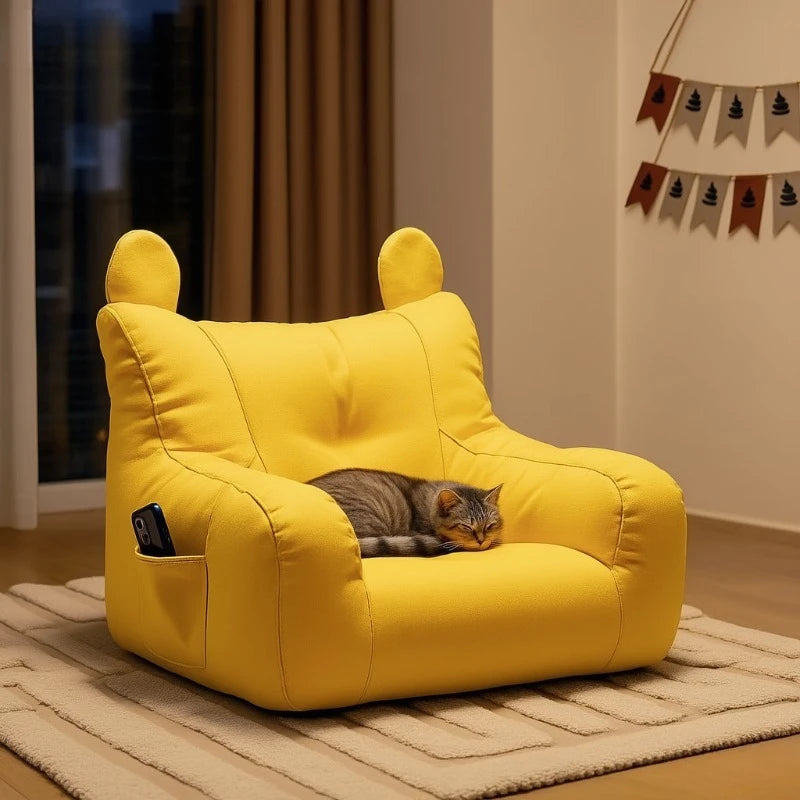 Cat Sofa Bed with Cartoon Design, Detachable Washable Pet Bed for Indoor Cats, Support Up To 2.72KG, Cozy Pet Furniture Gifts