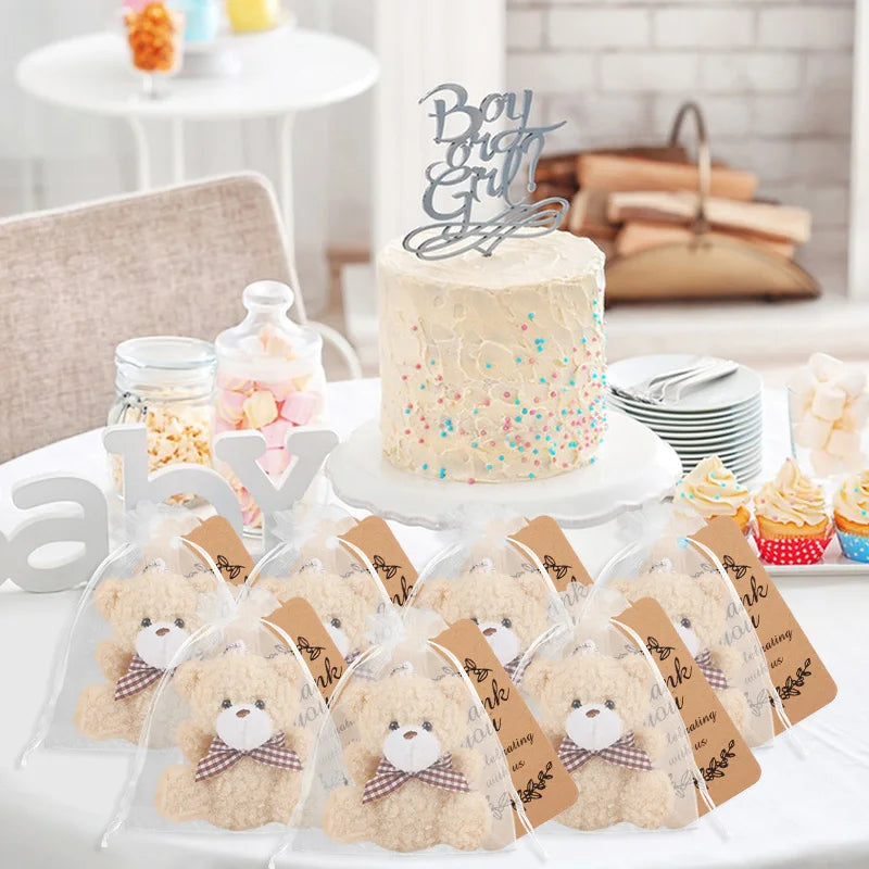 10-30Sets Bear Gift with Organza Bag Thank You Card for Baby Shower Wedding Decoration Supplies Kids Birthday Party Guest Gift