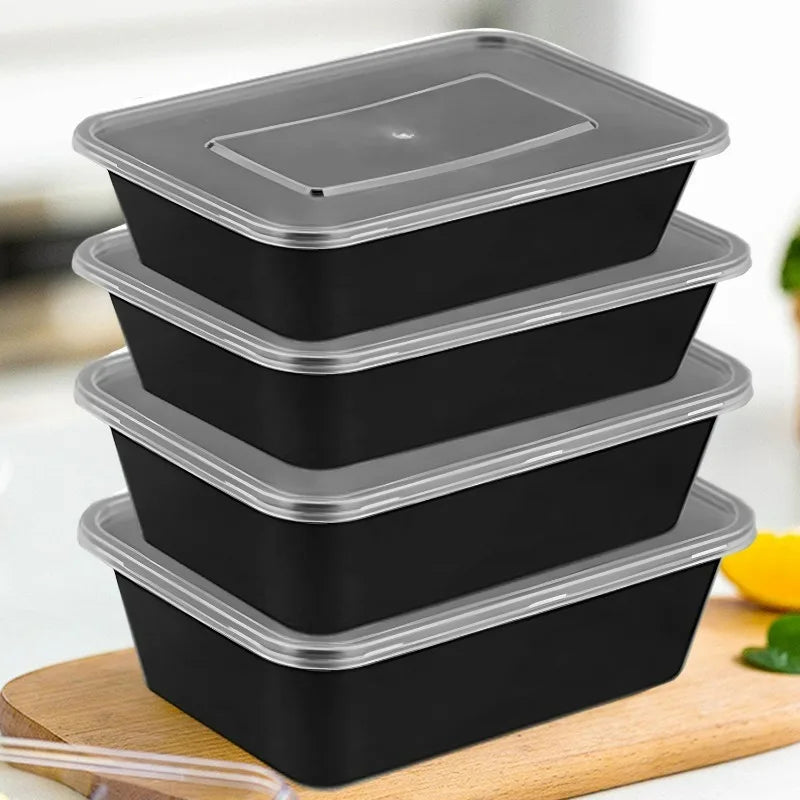20-10Pcs Disposable Bento Box Kitchen Fridge Storage Box with Lids Black Food Containers Leakproof Lunch Box for Salad Sandwich