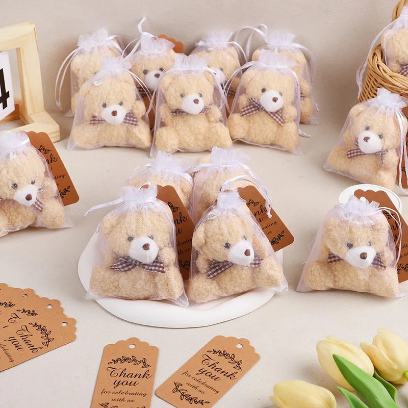 10-30Sets Bear Gift with Organza Bag Thank You Card for Baby Shower Wedding Decoration Supplies Kids Birthday Party Guest Gift