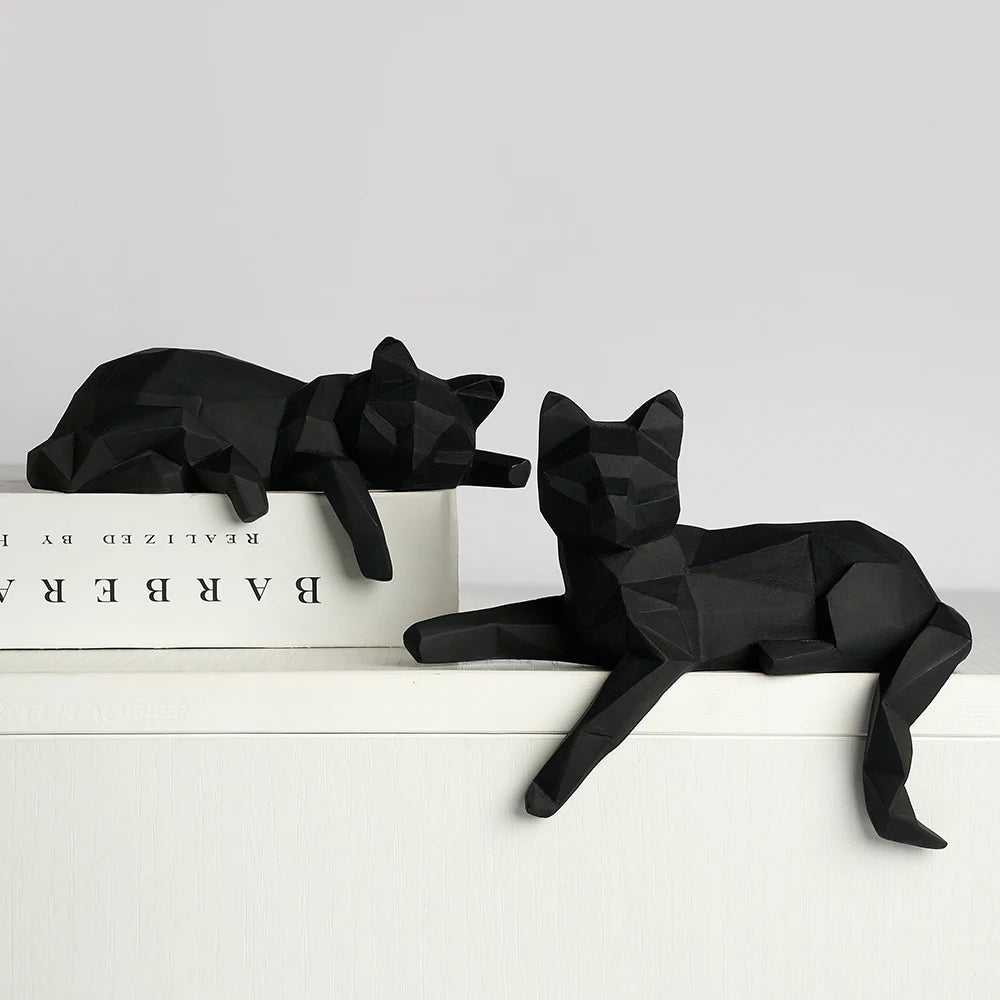 1 Set of Cat Sculptures, Geometric Faceted Animal Sculptures, Resin Crafts, Living Room Home Design Creative Ornaments, Lazy Cat Statue Ornaments