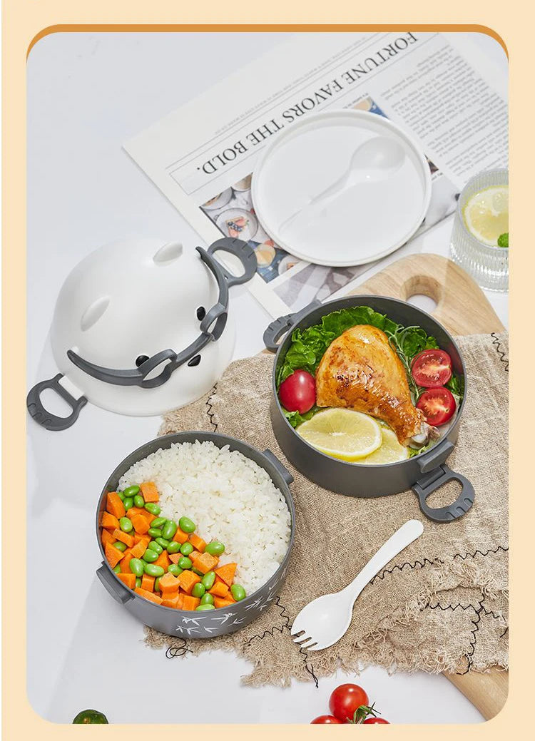 Stackable Bento Box Portable Cute Cartoon Children Lunch Box Double Layer Food Storage Container Eyeglass Bear Thermal Bento Box