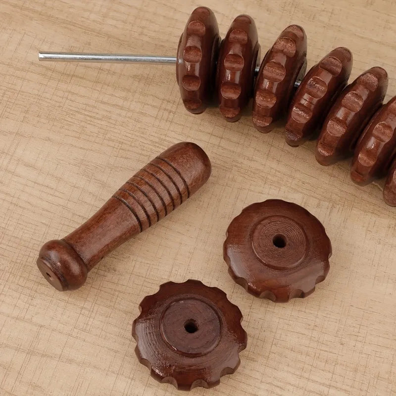 1 Multi-Functional 9-Roller Wooden Massage Gua Sha Board, Wooden Massage Tool for Full Body Meridian Massage