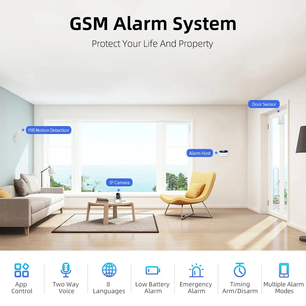 GSM WiFi Smart Alarm System Wireless DIY Smart Home Security System With APP Control Works with Alexa for Houses Apartments
