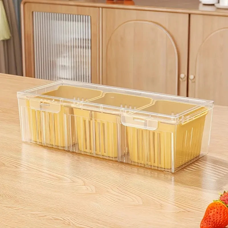 Compartment Food Storage Containers, Square Transparent Bento Box Set for Refrigerator,Salad Fruit Vegetable Condiment Organizer