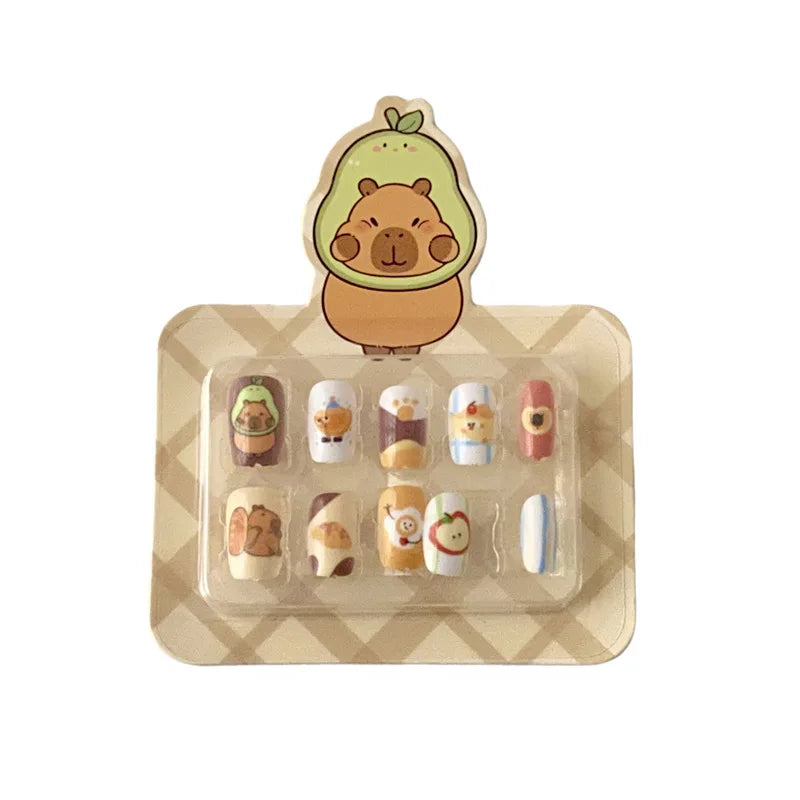 Press On Nails For Kids Kawaii Capybara Press on Nails for Girls Kids Fake Nails hand-made DIY Nail Charm Press On Nail Art