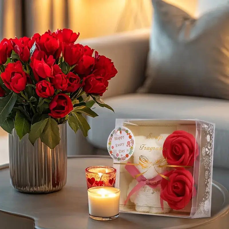 1Set Towel Bear Soap Flower Gift Box,Valentine's Day,Wedding,Mother's Day Christmas Gift Birthday Party Baby Shower Guest Favors