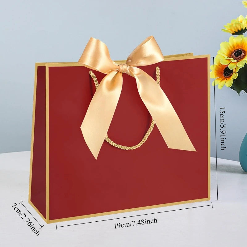 10pcs Set (5 Burgundy Gift Bags + 5 Ribbons with Handles) - Thank You Gift Bags,Paper Welcome Bags with Bow Ribbons for Weddings