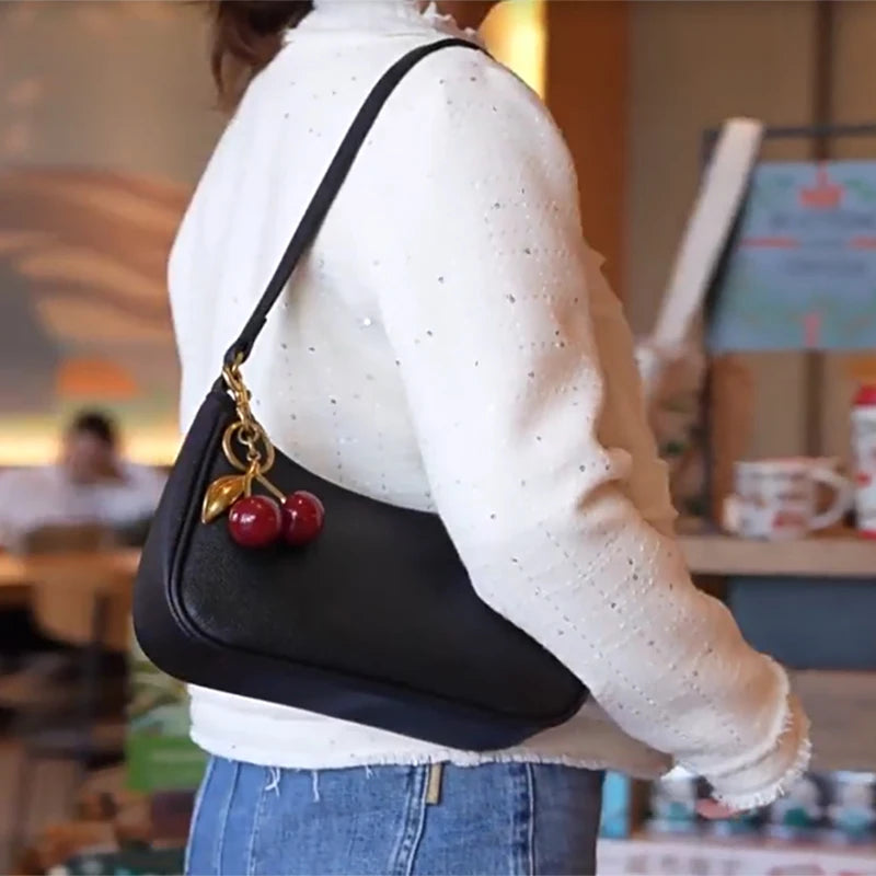 Brand Fashion Shoulder Bag, Ladies Luxury Designer Handbag, Delicate Zippered Casual Versatile Underarm Bag, With Cherry Pendant