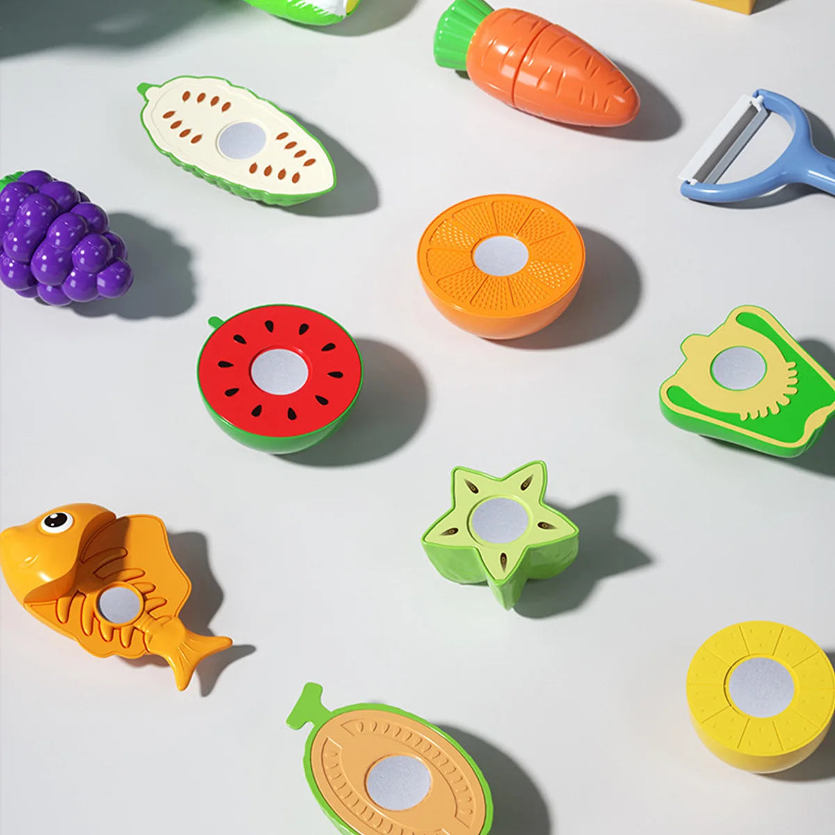 Kitchen Set Cutting Play Food Toys Pretend Cooking Fruit &Vegetables&Fast Food for Toddler&Baby,Educational Gift for Girls Boys