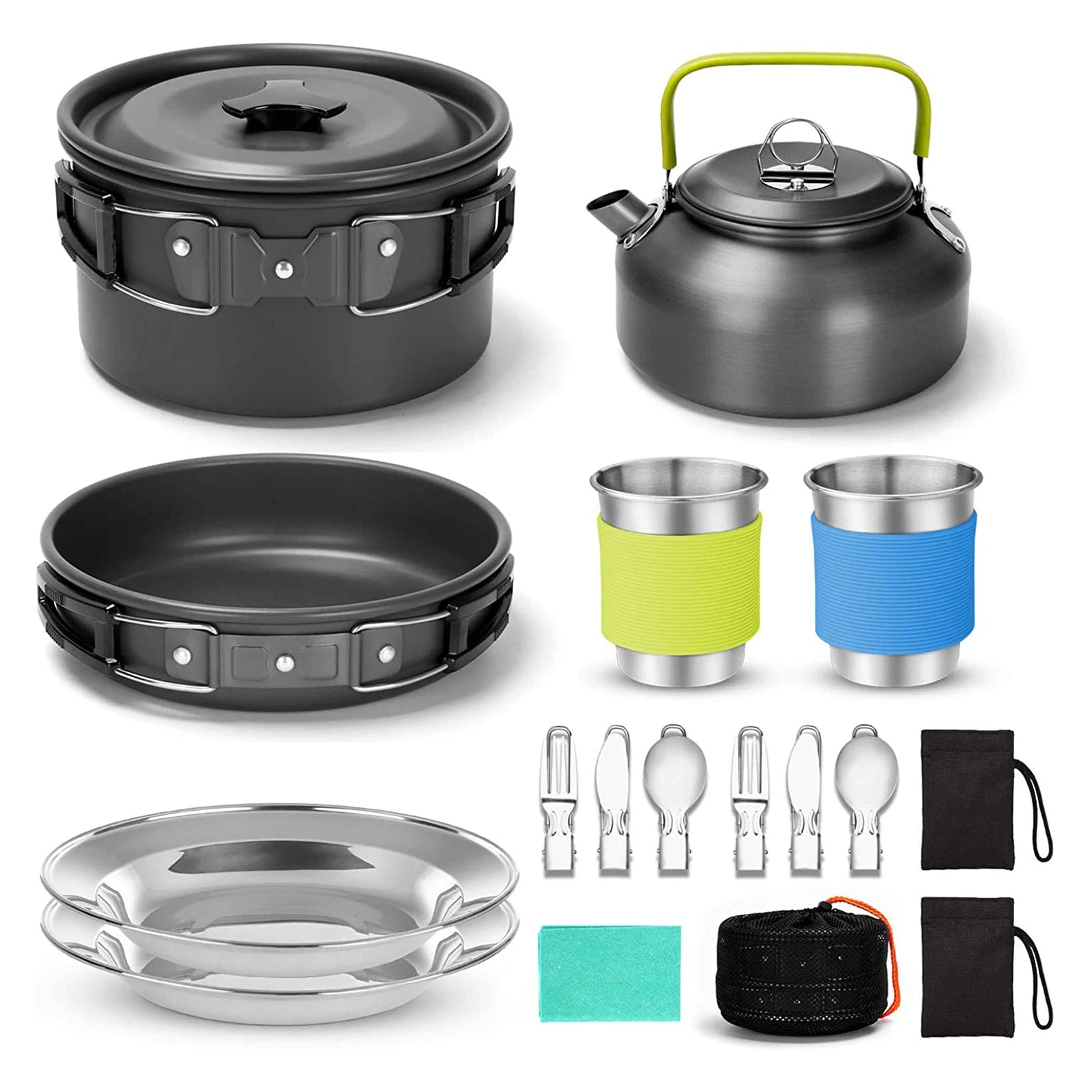 Camping Cookware Set Outdoor Cooking Equipment for Camping Hiking and Picnics for 2 People All in One Compact Camp Cooking Set