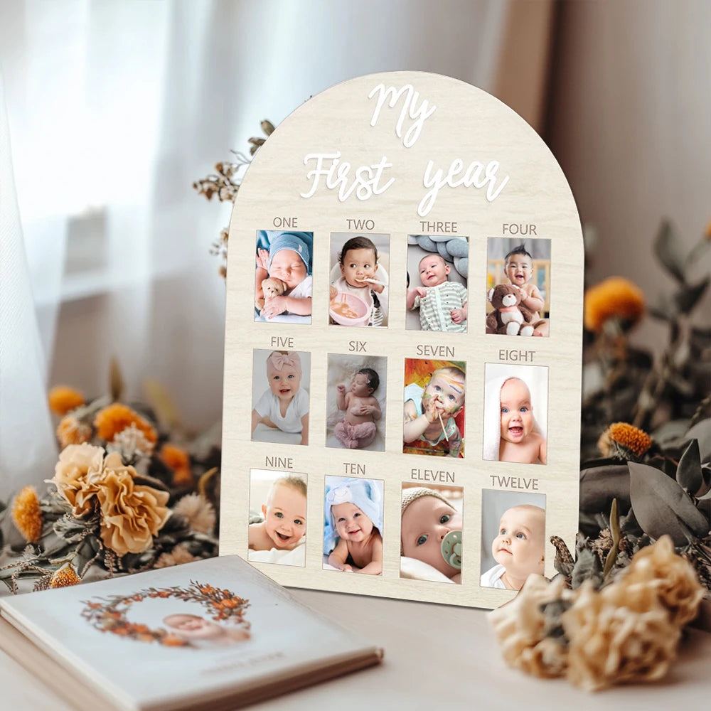 1p Babys First Year Photo Frame Photography Prop 12 Month Baby Growth Picture Milestone Board Baby Souvenir gift wooden Frame
