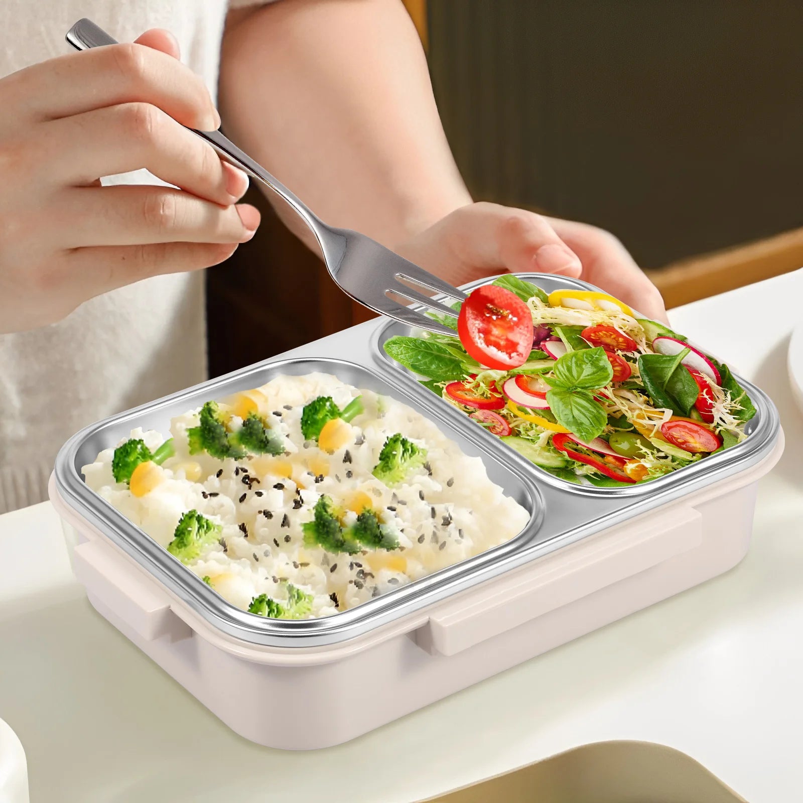 Bento Lunch Box Metal Food Box Kid Student High Capacity Microwae Food Storage Containers Portable Leakproof Office School Camp