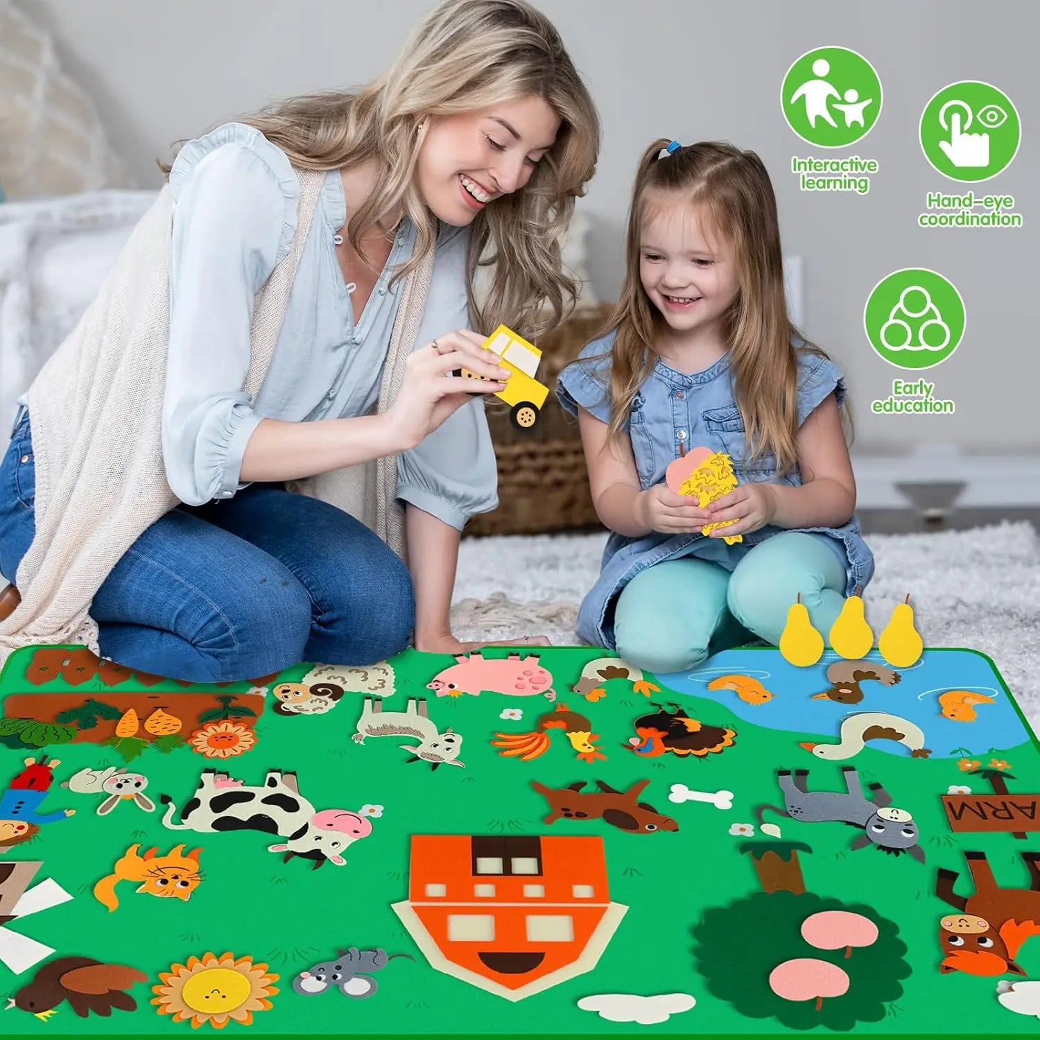 Farm Animals Felt Story Board Set Storytelling Early Learning Interactive Play Kit Wall Hanging Puzzle Toys for Toddlers Gifts
