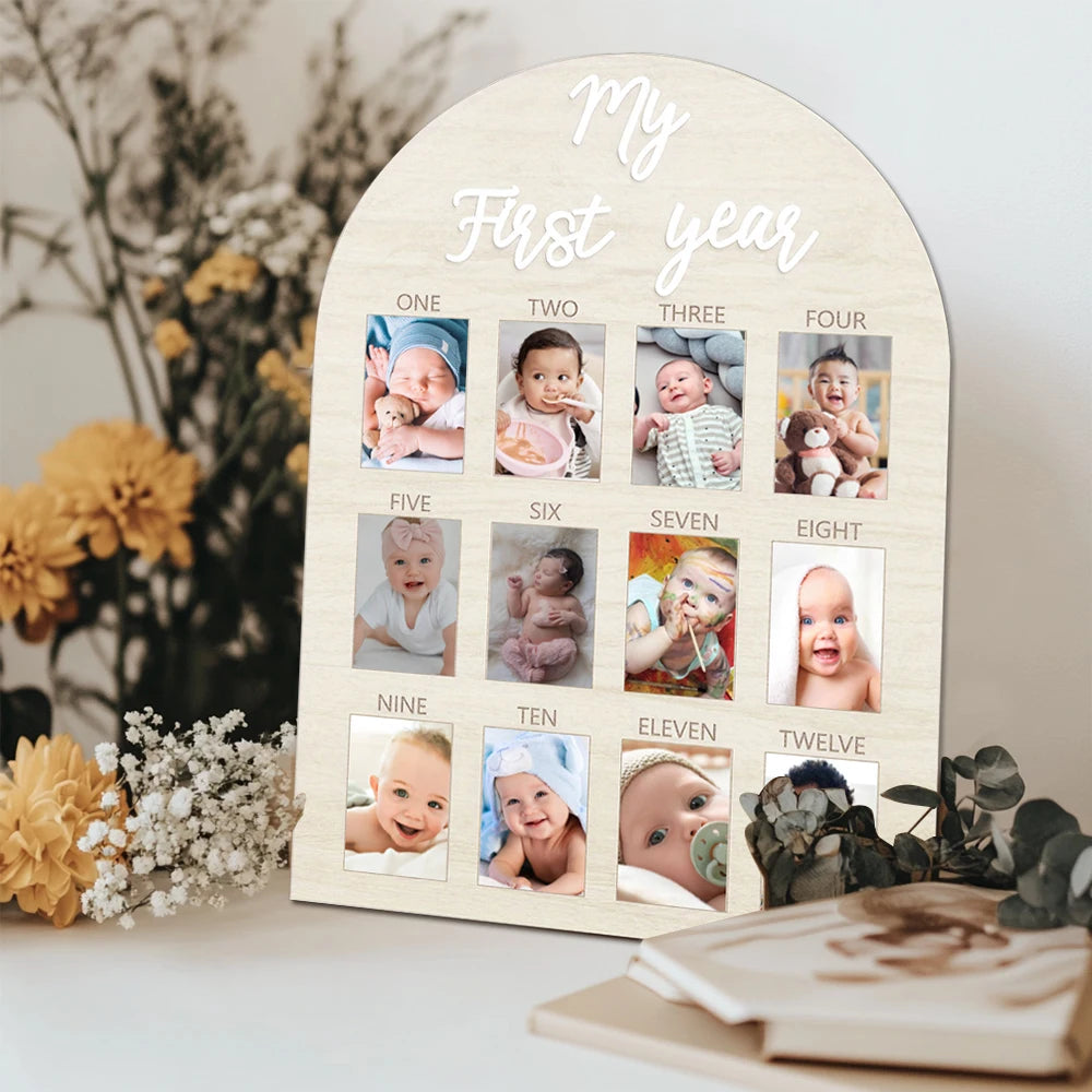1p Babys First Year Photo Frame Photography Prop 12 Month Baby Growth Picture Milestone Board Baby Souvenir gift wooden Frame