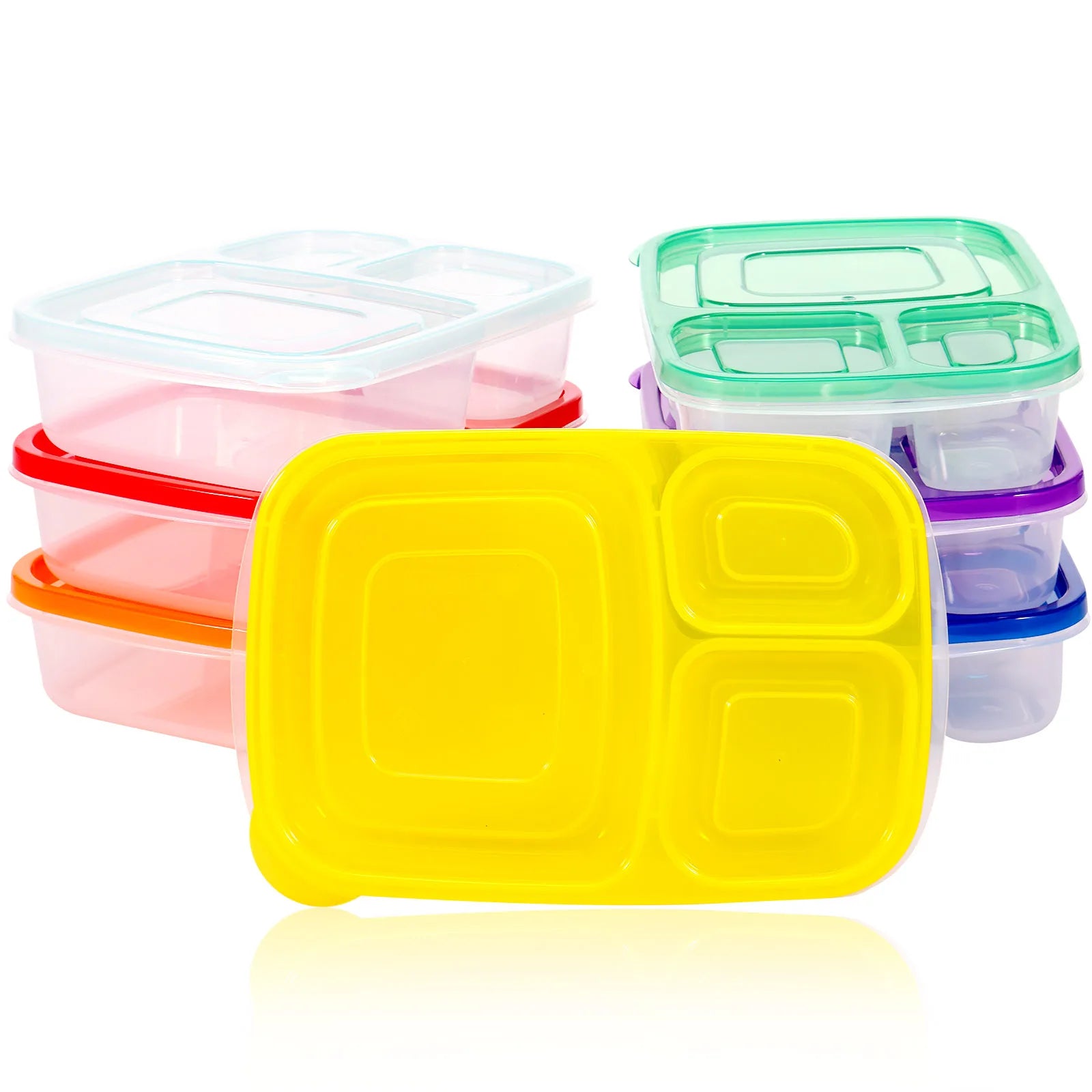 7pcs Bento Box 800ml Large Capacity Bento Containers With 3 Compartments Temperature Resistance Food Storage Boxes With Lids