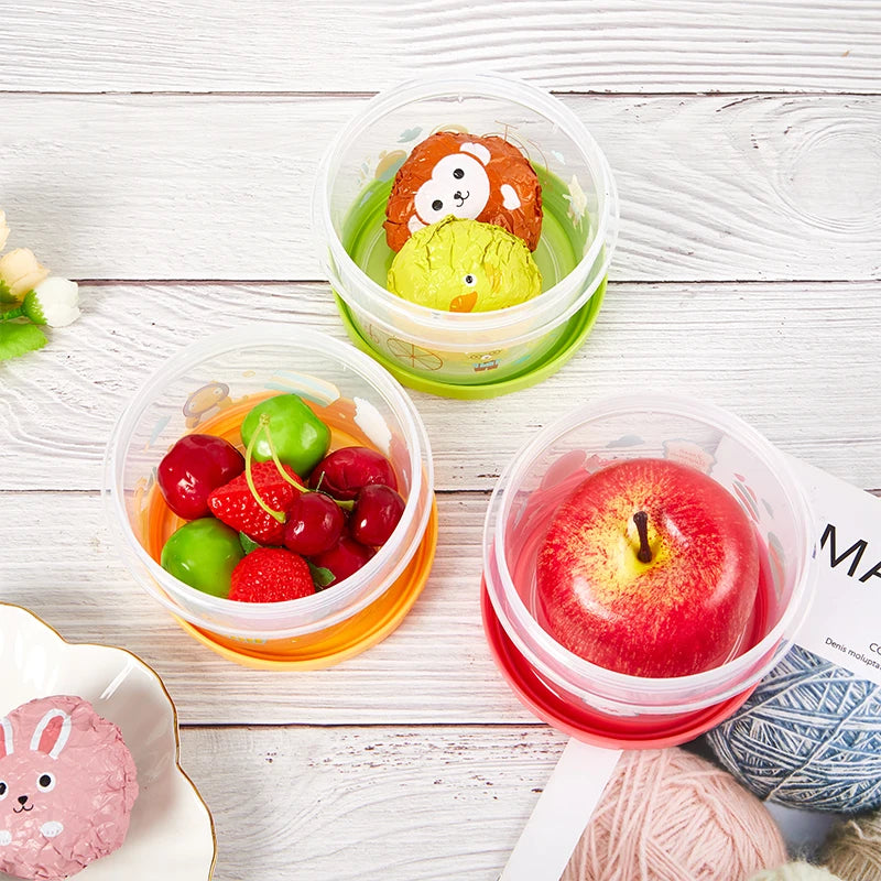 1Pcs 250/500ml Bento Box Children Plastic Cartoon Cute Lunch Box Outdoor Food Storage Container Kids Student Lunch Box Utensils