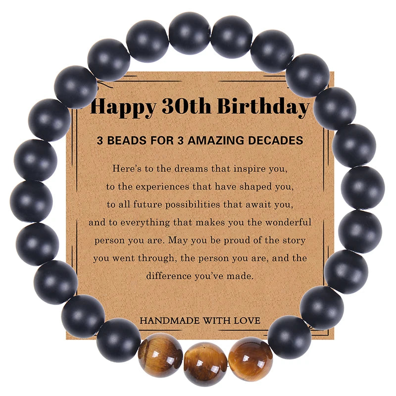 30/40/50/60/70/80 Years Old Birthday Gifts for Men Bead Bracelets for Women Natural Stone Bracelets Handmade Stone Card Bracelet