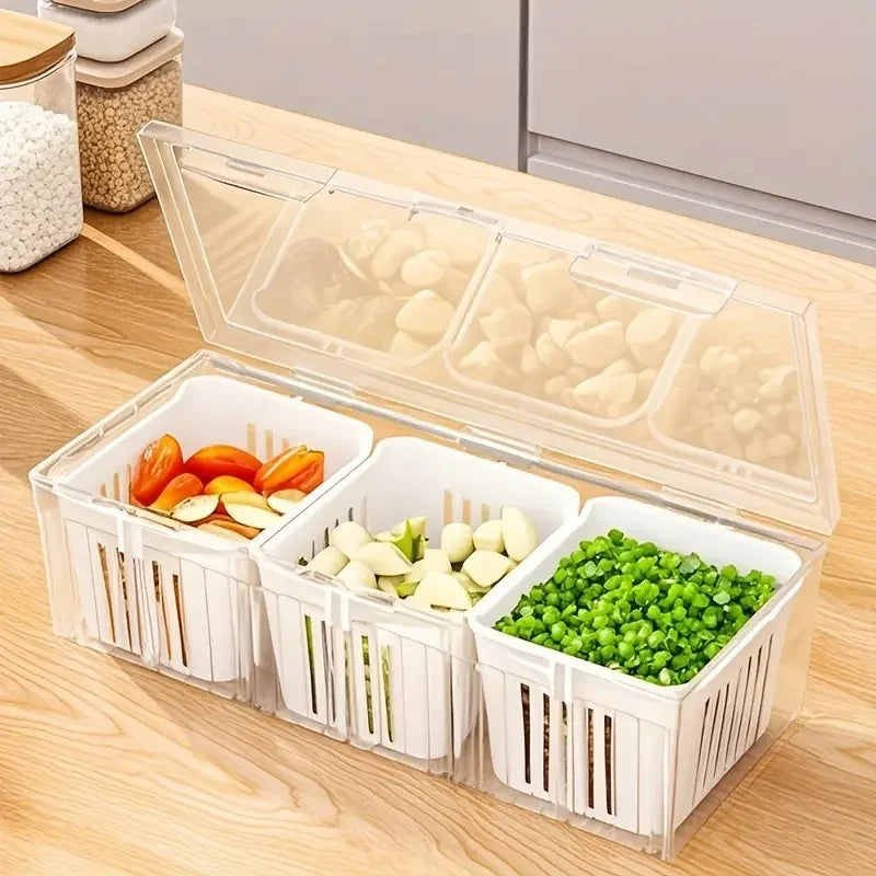 Compartment Food Storage Containers, Square Transparent Bento Box Set for Refrigerator,Salad Fruit Vegetable Condiment Organizer