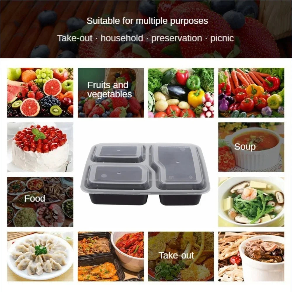 Plastic Reusable Bento Box Meal Storage Food Prep Lunch Box 1/2/3 Compartment Reusable Microwavable Containers Home Lunchbox