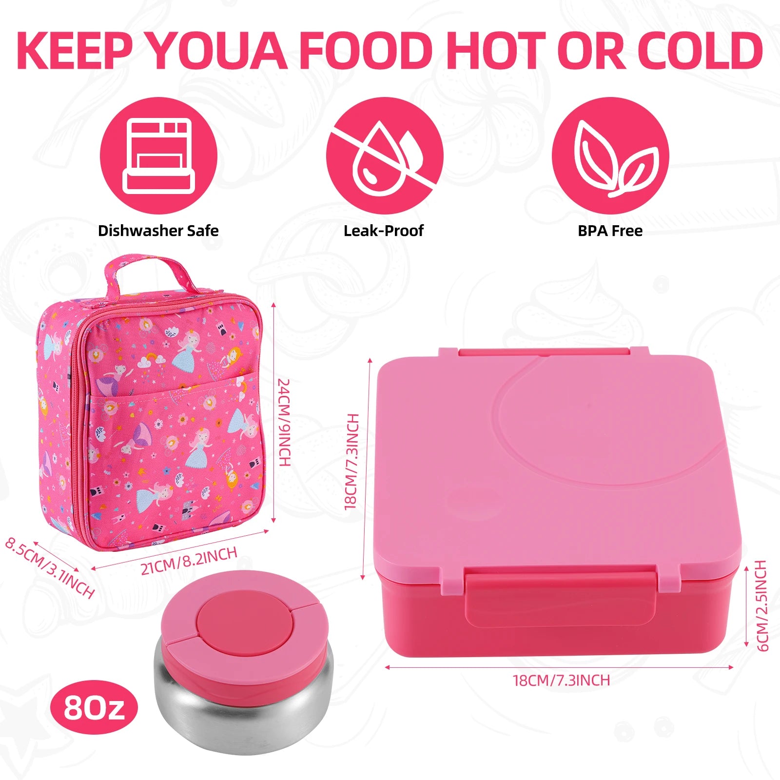 Bento Lunch Box Set for Kids with 8oz Soup Thermo, Leak-Proof Lunch Containers with 4 Compartment, Kids Thermo Hot Food Jar and