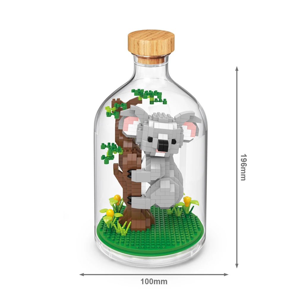 Idea Animal In A Bottle Micro Diamond Block Tiger Lion Koala Alpaca Bear Construction Bricks Model Educational Toys Nanobricks