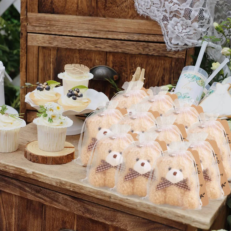 10-30Sets Bear Gift with Organza Bag Thank You Card for Baby Shower Wedding Decoration Supplies Kids Birthday Party Guest Gift