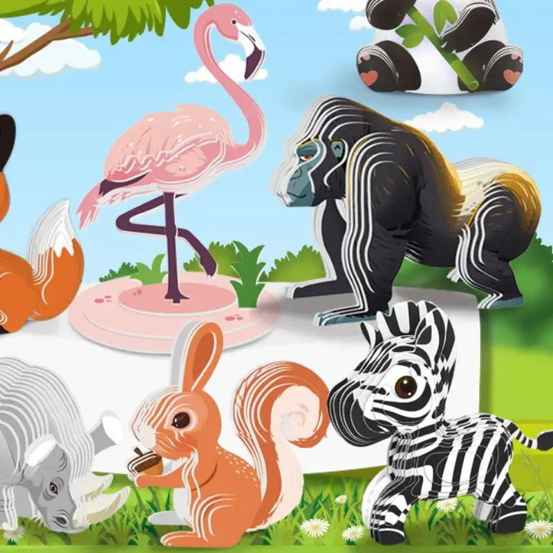 1 Set Kids Educational Montessori Toys Funny DIY Manual Assembly Three-dimensional Model Animal 3D Paper Puzzle Toy