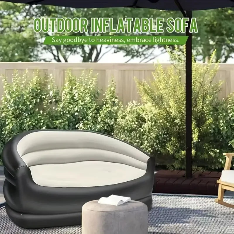 Outdoor Portable Inflatable Bed, Lounging Double Sofa, Folding Camping Inflatable Recliner, Flocking Outdoor Inflatable Sofa