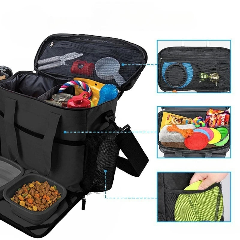 Dog Travel Bag-Dog Travel Kit for a Weekend Away Set Includes Pet Travel Bag Organizer for Accessories, Travel Food Container