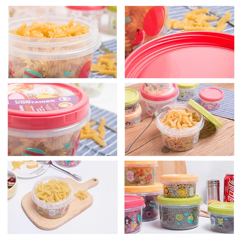 1Pcs 250/500ml Bento Box Children Plastic Cartoon Cute Lunch Box Outdoor Food Storage Container Kids Student Lunch Box Utensils