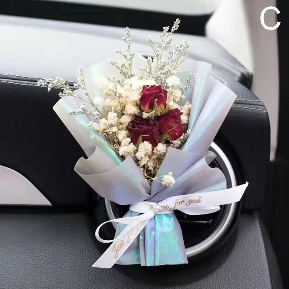 Valentine's Day Dried Flowers Bouquet Auto Perfume Air Vent Clip Mini Bouquet Eternal Flower Car Interior Ornament Holiday Gifts