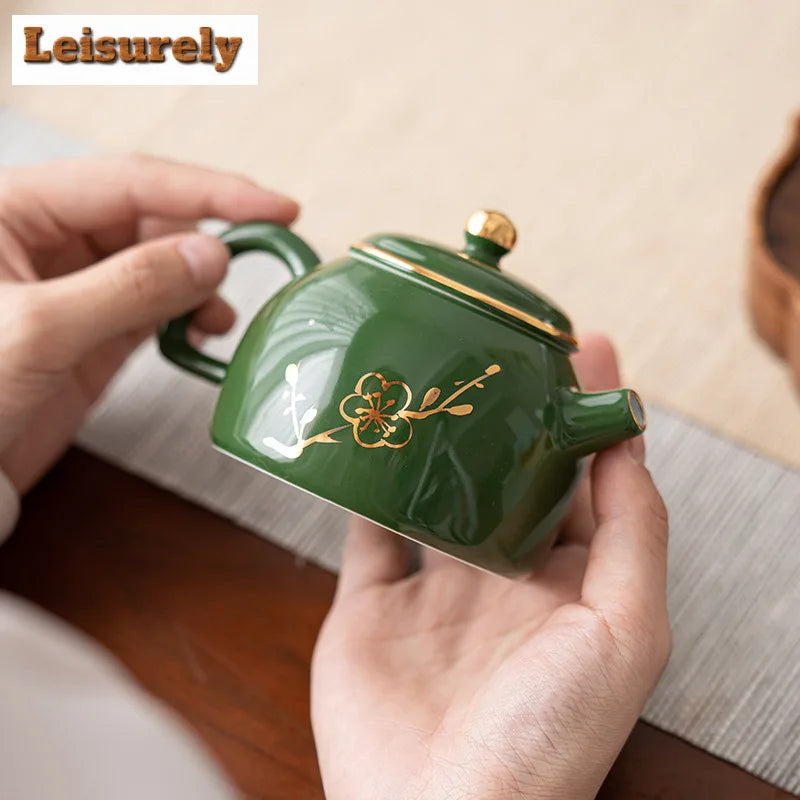 Emerald Green Ceramic Tea Set Complete Set Tea Ceremony Set Gold Stamping Lotus Teapot And Tea Cup Set Chinese Tea Set Ornaments