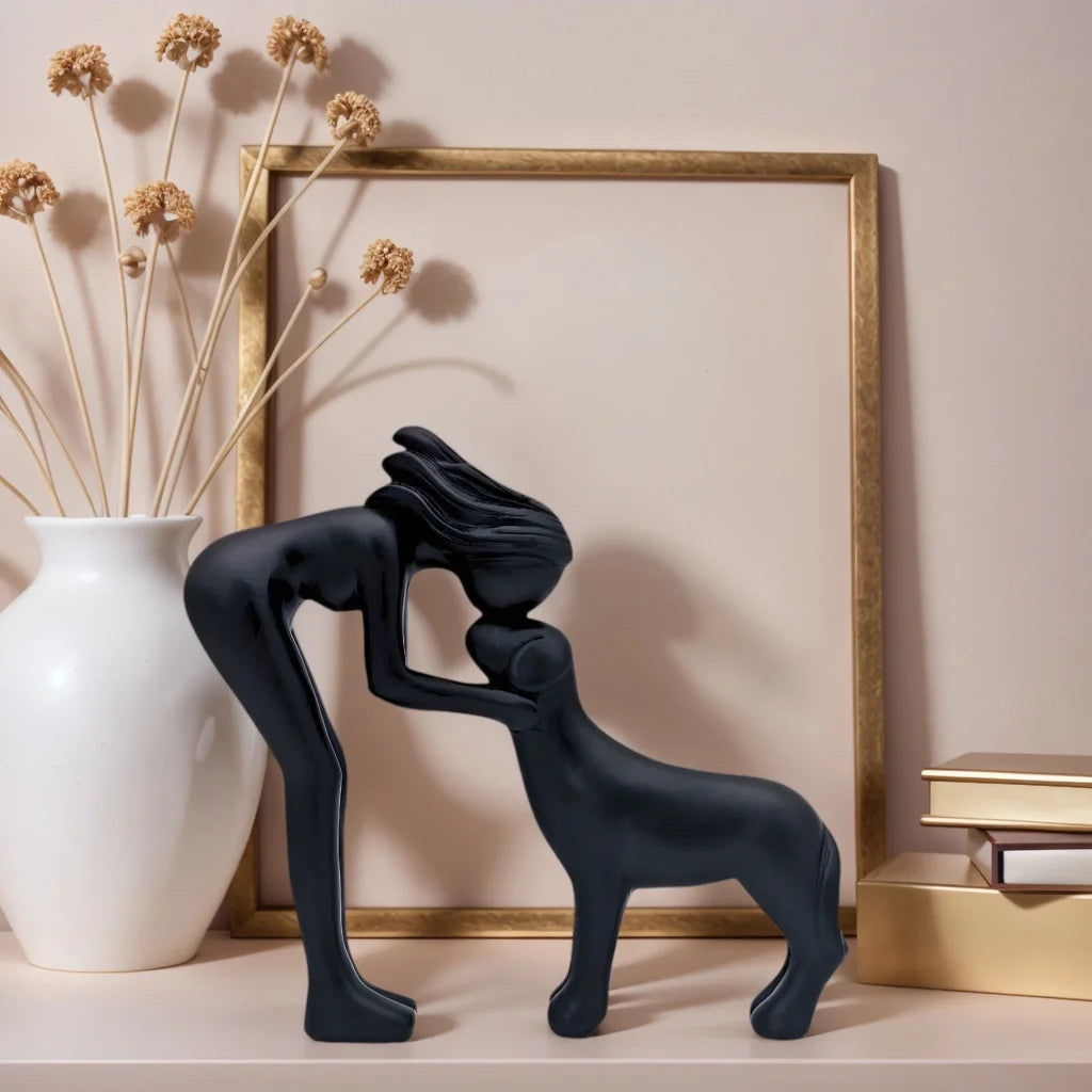 1 Girl and Dog Friendship, Resin Crafts Collection, Girl and Dog Statue, Remember Their Friendship, Dog Commemorative Gift, Beautiful Home Decoration Gift, Those Sharing Gift, Room Decoration, Girl Carrying Dog as Loyalty Pet