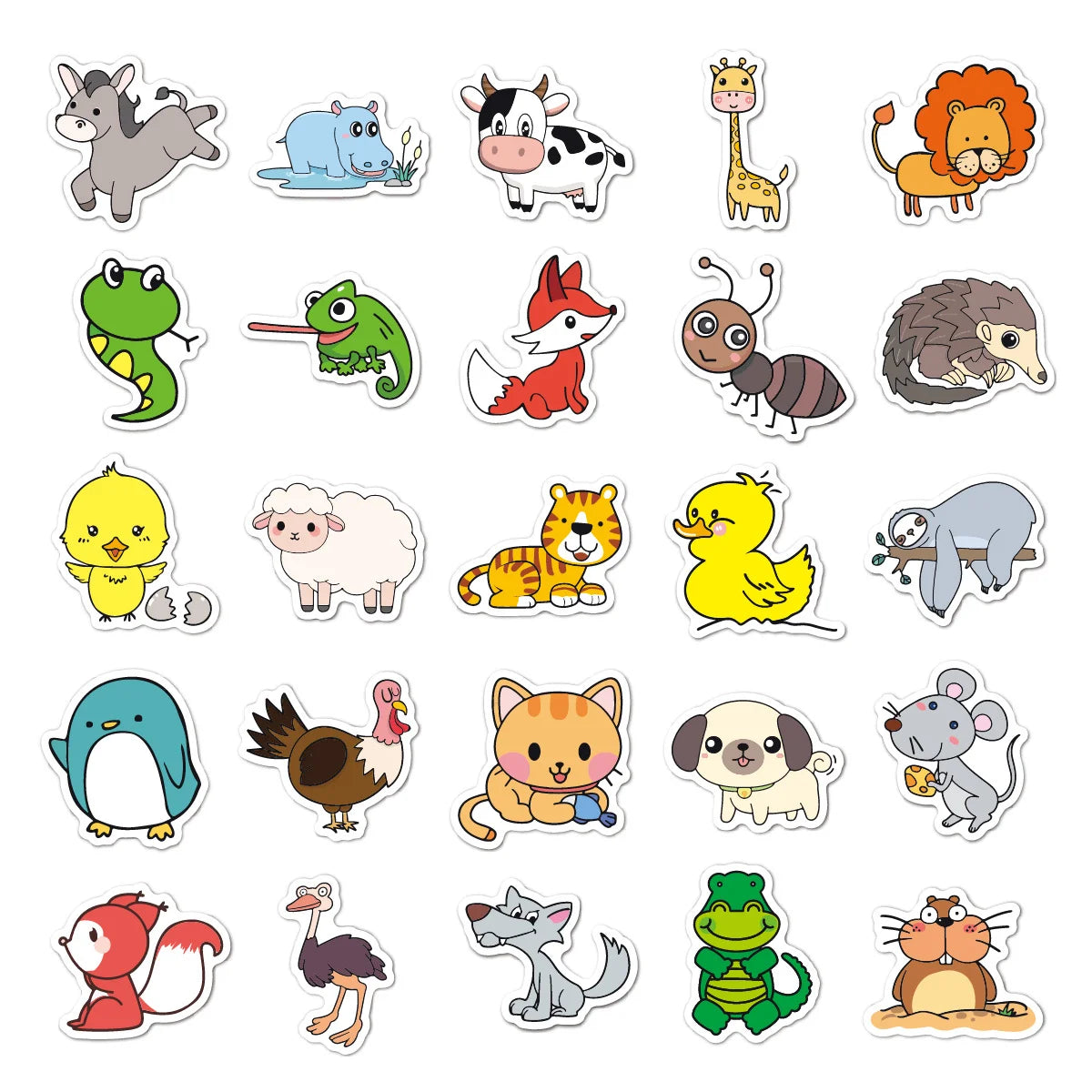 50 cartoon animal stickers, suitable for bedrooms, stationery, scrapbooks, laptops, refrigerators, suitcases, and mobile phones