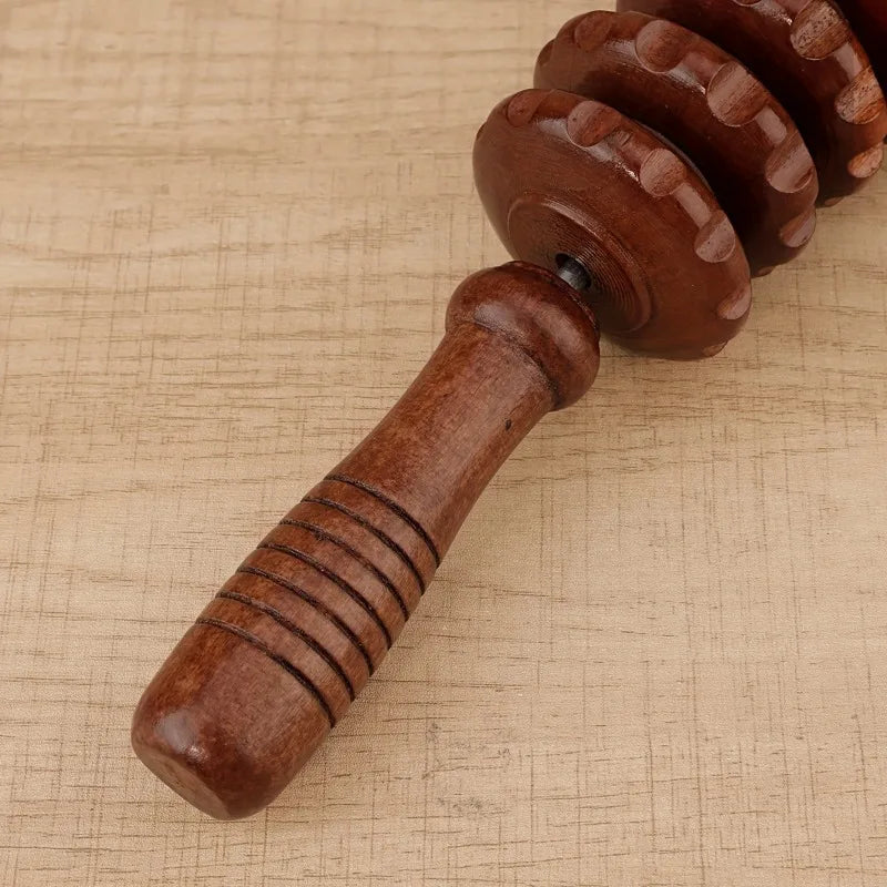 1 Multi-Functional 9-Roller Wooden Massage Gua Sha Board, Wooden Massage Tool for Full Body Meridian Massage