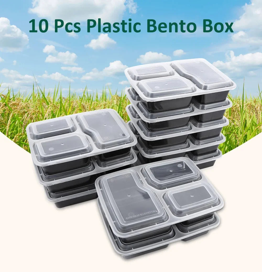 Plastic Reusable Bento Box Meal Storage Food Prep Lunch Box 1/2/3 Compartment Reusable Microwavable Containers Home Lunchbox