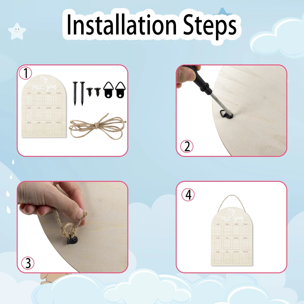 1p Babys First Year Photo Frame Photography Prop 12 Month Baby Growth Picture Milestone Board Baby Souvenir gift wooden Frame