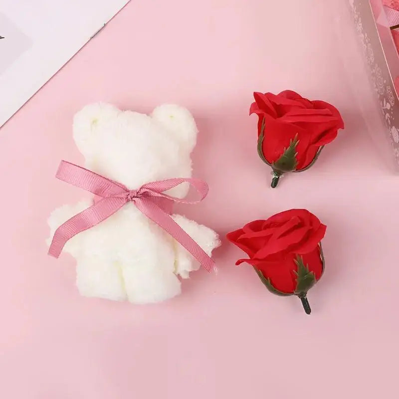 1Set Towel Bear Soap Flower Gift Box,Valentine's Day,Wedding,Mother's Day Christmas Gift Birthday Party Baby Shower Guest Favors