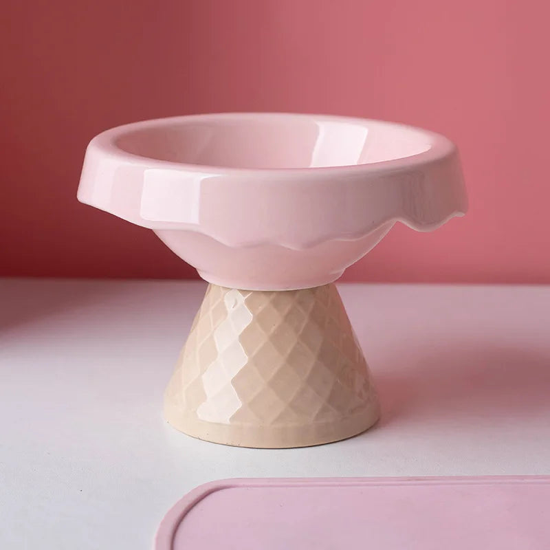 Ceramic cat bowl, pet bowl, ice cream bowl, high-legged, slanted neck protection, anti-knockover cat food bowl, drinking water