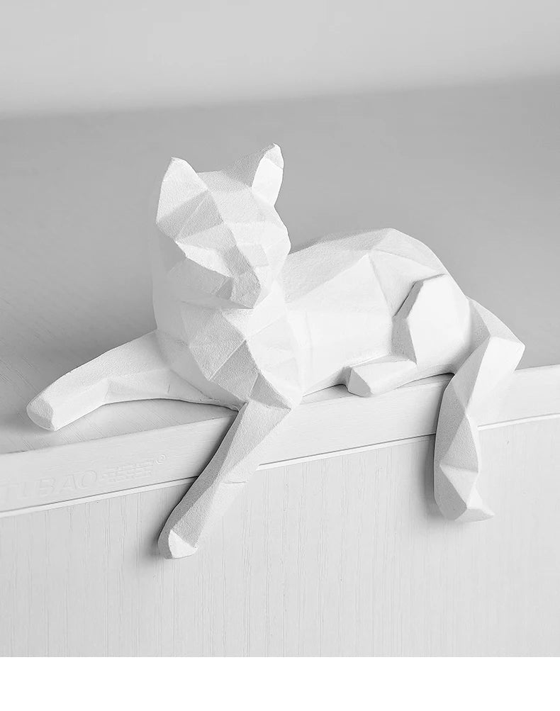 1 Set of Cat Sculptures, Geometric Faceted Animal Sculptures, Resin Crafts, Living Room Home Design Creative Ornaments, Lazy Cat Statue Ornaments