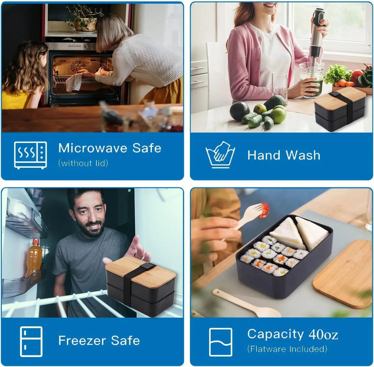 Stackable Bento Lunch Box with Insulated Bag Microwaveable Divided Large Capacity Bento Box for Office Workers and Students