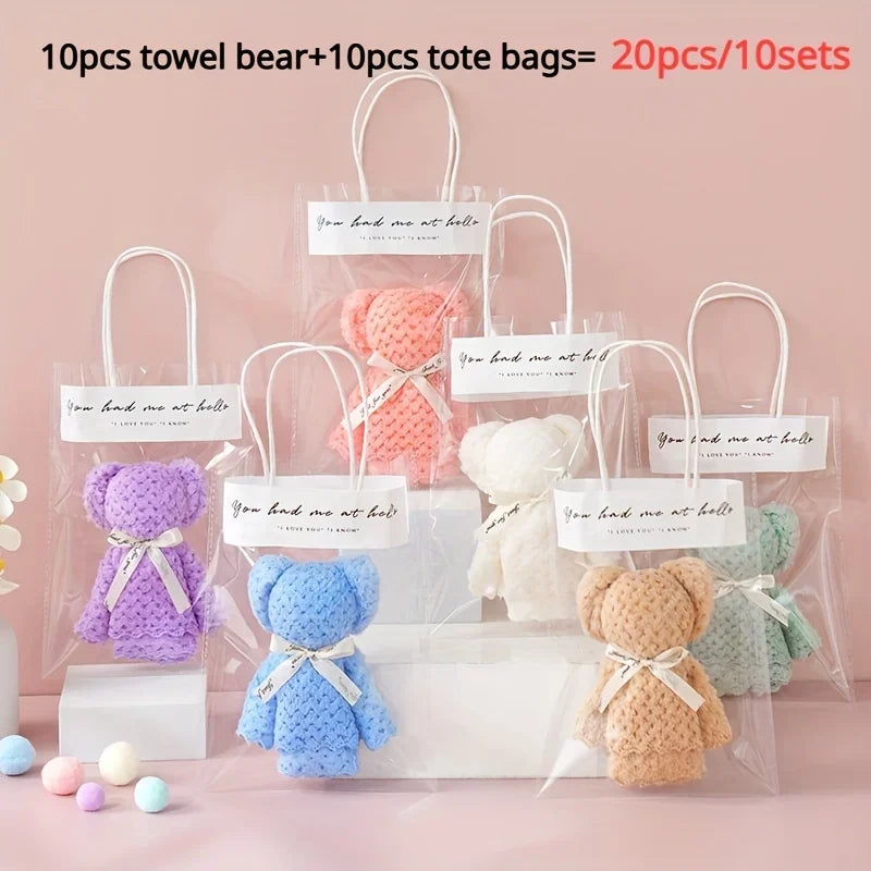 20pcs/10SET Teddy Bear Towel Gift Set, Wedding Companion Gift, Comes with Transparent Bag  Suitable for Christmas, Birthday