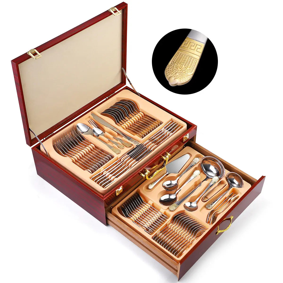 Tableware set 72-piece set 84-piece set gold-plated stainless steel knife, fork and spoon gift box