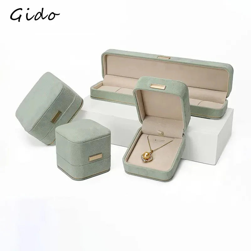 Luxury Velvet Jewelry Set Gift Box Mint Green Storage Organizer for Ring Bracelet Necklace Pendant Bulk Quantity