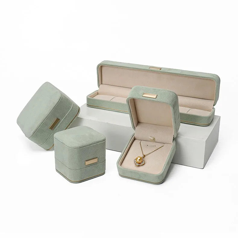 Luxury Velvet Jewelry Set Gift Box Mint Green Storage Organizer for Ring Bracelet Necklace Pendant Bulk Quantity