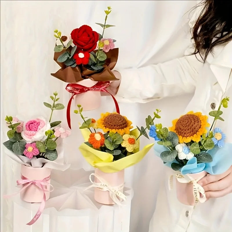 1set Vintage Knitting Handmade Artificial Floral Party Birthday Mother's Day Valentine's Day Weddings Graduation Gift