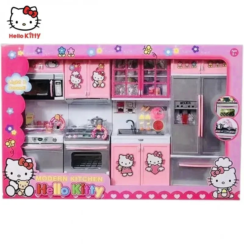 Hello Kitty Cat Girl Children's Simulation Mini Kitchen Can Be Cooking Toy Set  for Kids Christmas Gifts