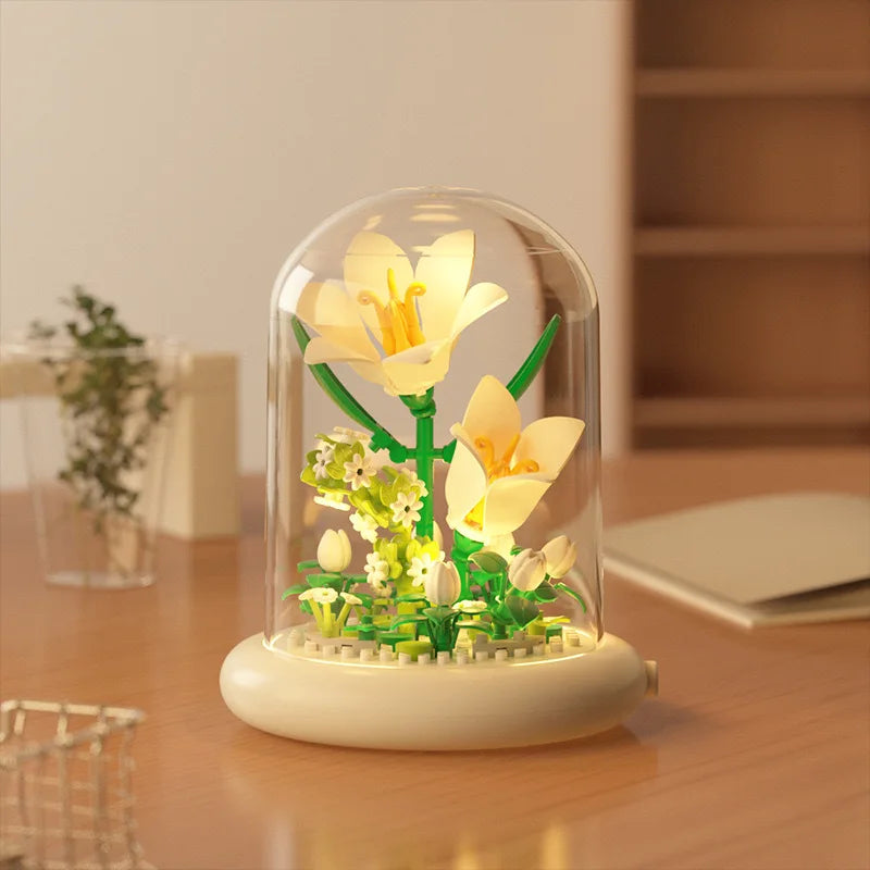 Popular Valentine's Day Gift Handmade Assembly of Building Blocks Flowers Roses Couple Gift Birthday Desktop Decoration Ornament